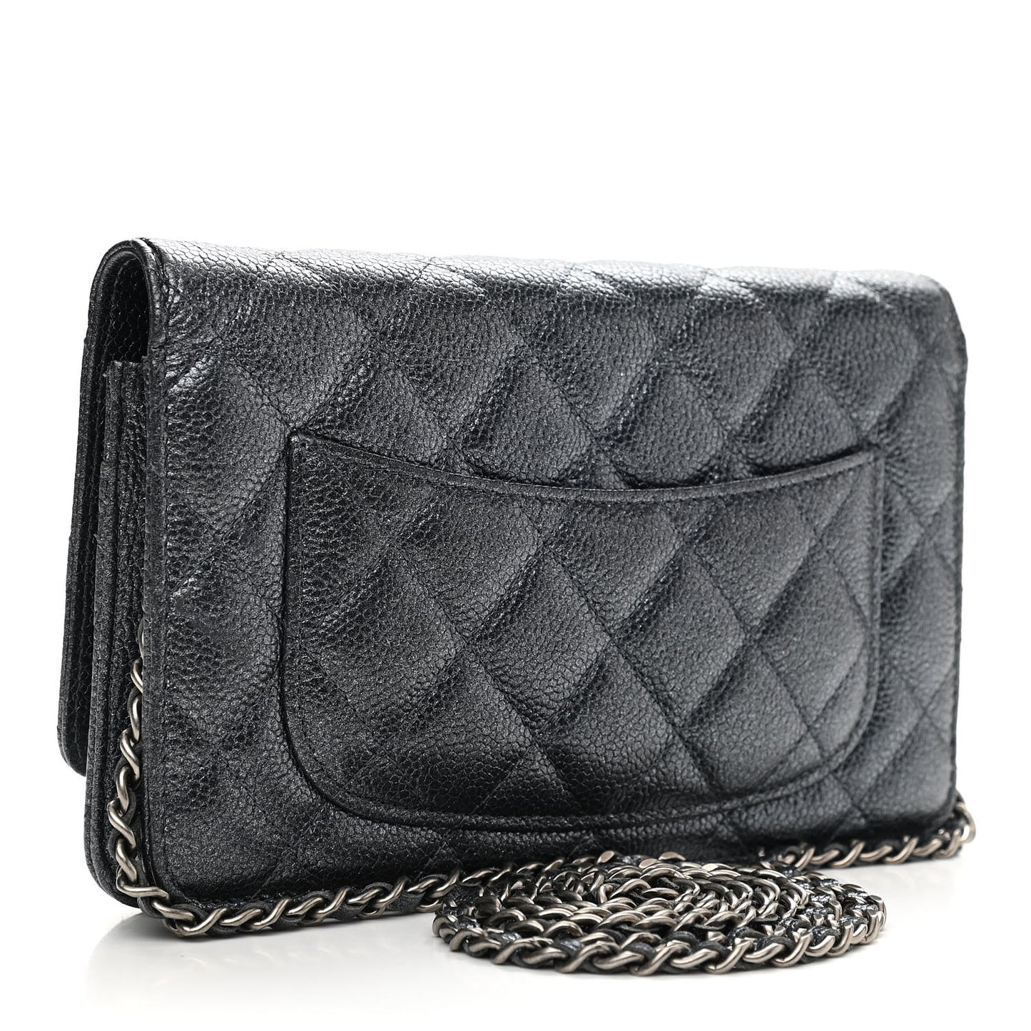 Iridescent Caviar Quilted Wallet On Chain WOC Black
