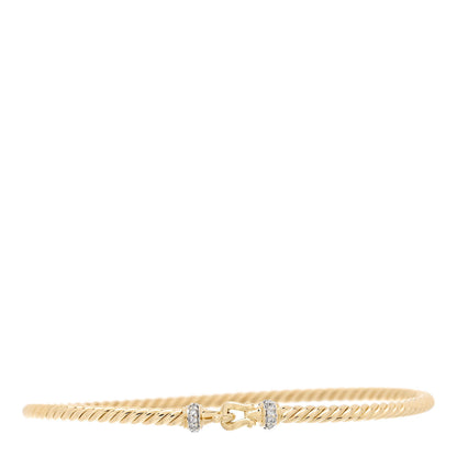 David Yurman 18K Yellow Gold Diamond 2.6mm Cable Collectibles Buckle Bracelet 1 of 3