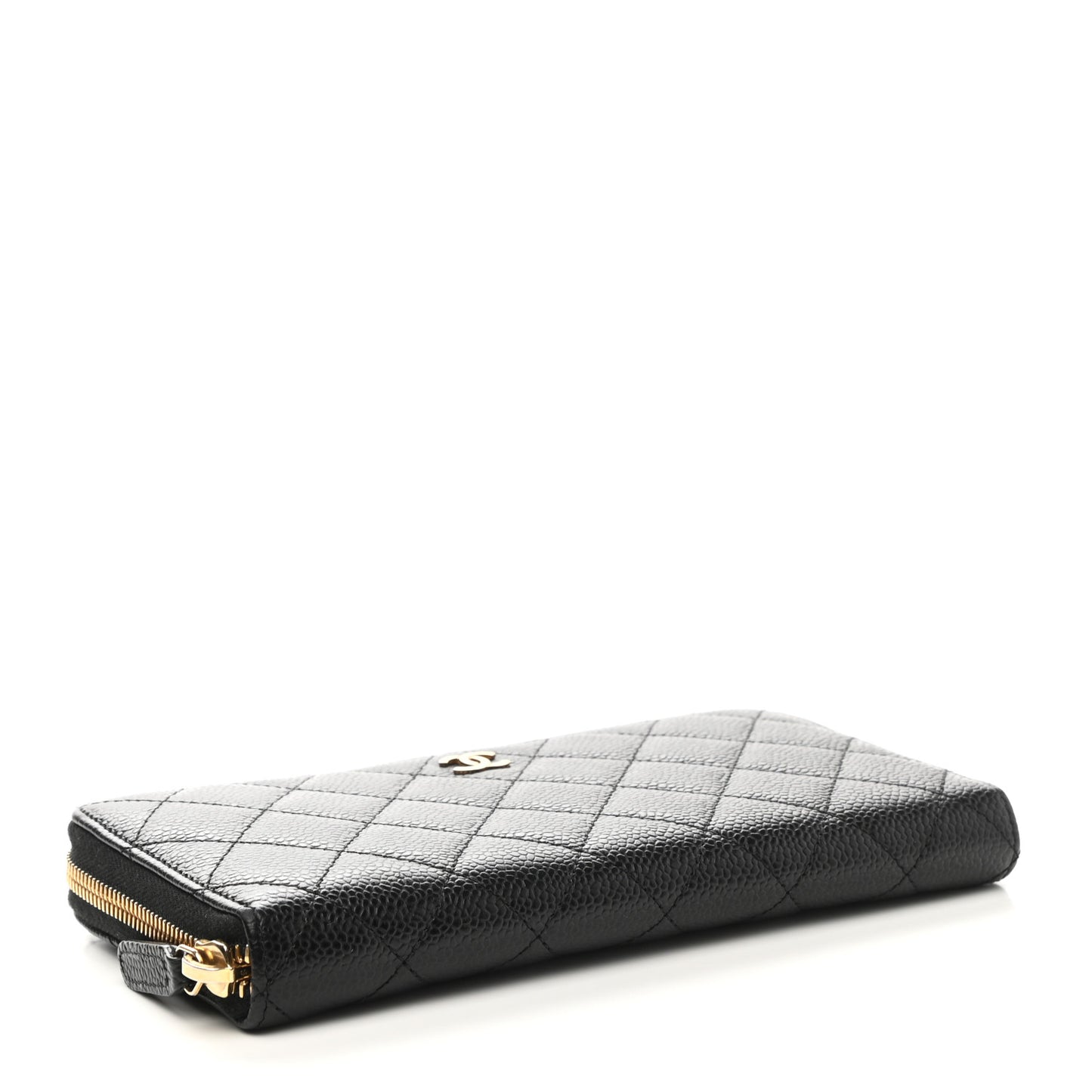 Caviar Quilted Large Gusset Zip Around Wallet Black
