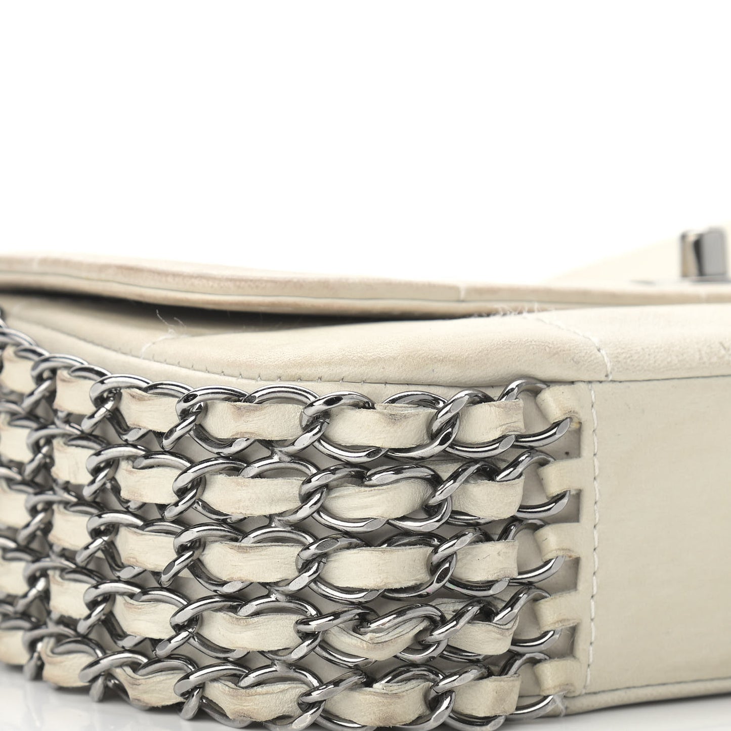 Lambskin Chocolate Bar 5 Chain Flap White