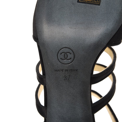Chanel Satin Pearl Bow Sandals 37 Black 7 of 9