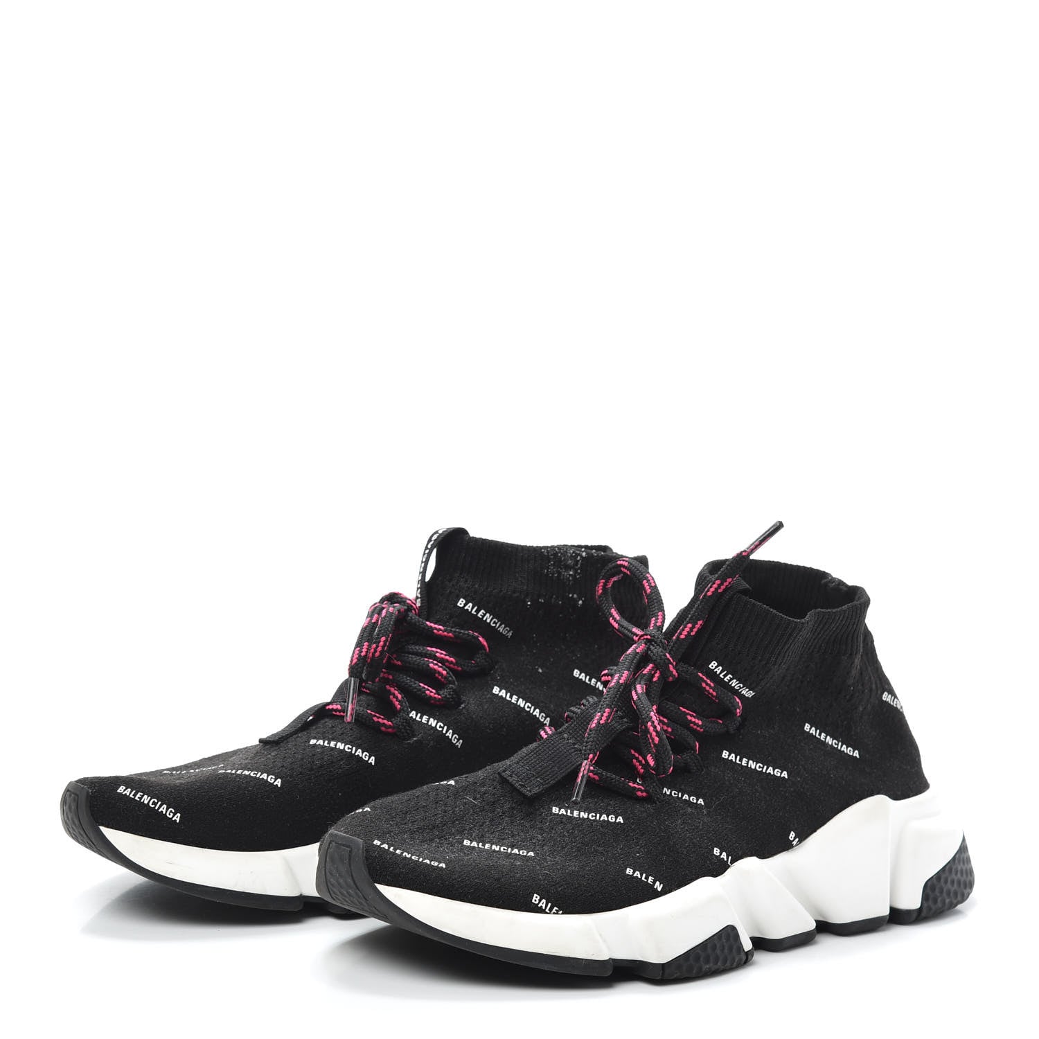 Balenciaga Neoprene Knit Allover Logo Womens Speed Lace Up Sneakers 37 Black 3 of 7