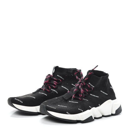 Balenciaga Neoprene Knit Allover Logo Womens Speed Lace Up Sneakers 37 Black 3 of 7