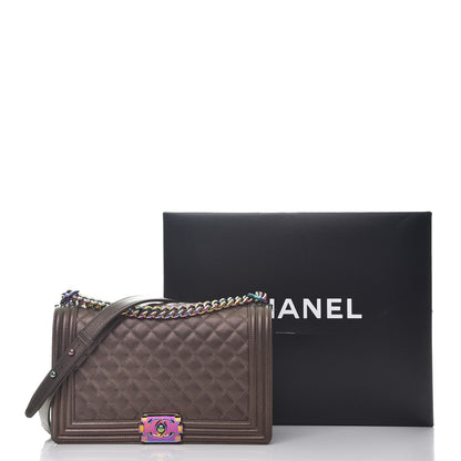 Chanel Iridescent Goatskin Quilted New Medium Boy Flap Dark Gold 9 of 9