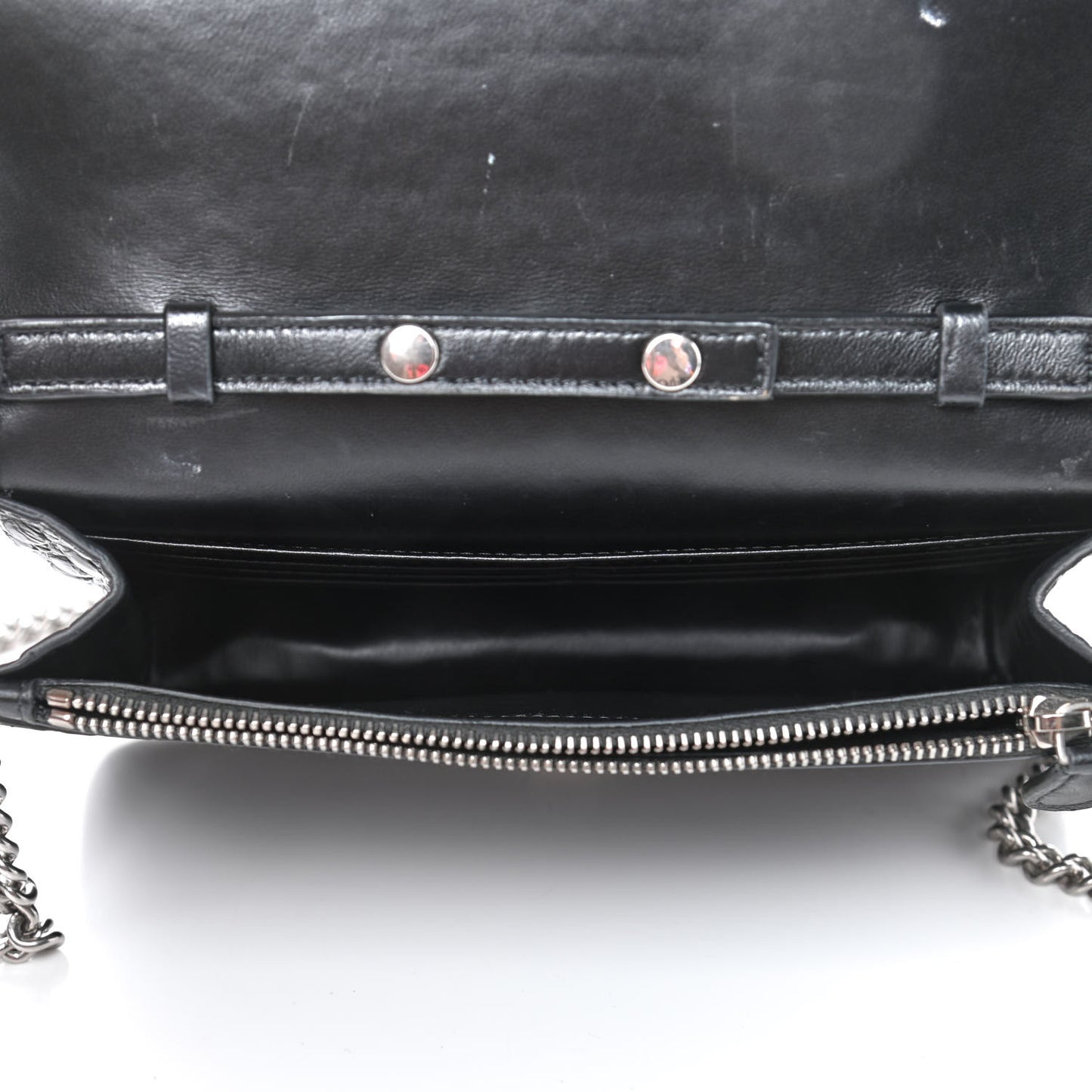 Shiny Calfskin Logo Crocodile Embossed Ville Wallet on Chain Black