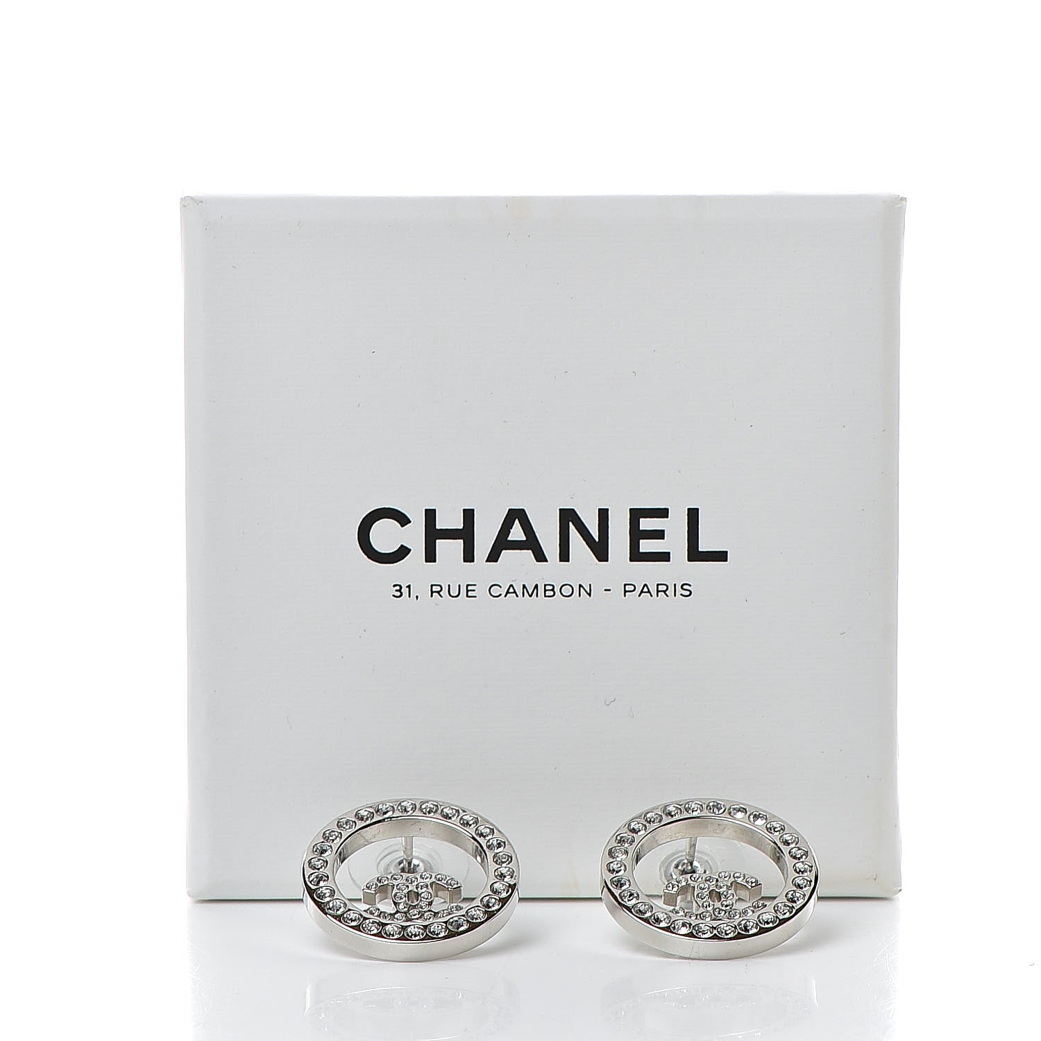 Chanel Crystal CC Round Earrings Silver 5 of 5