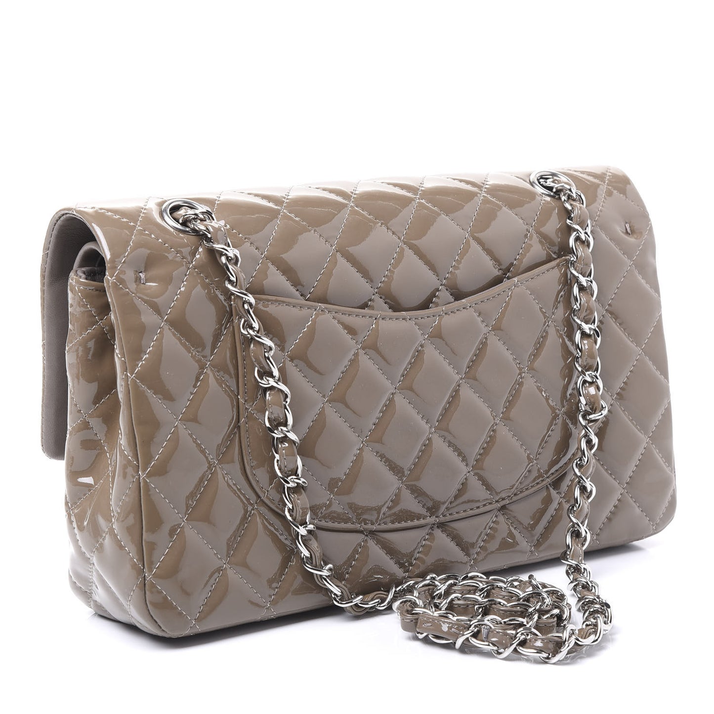 Patent Calfskin Quilted Medium Double Flap Grey