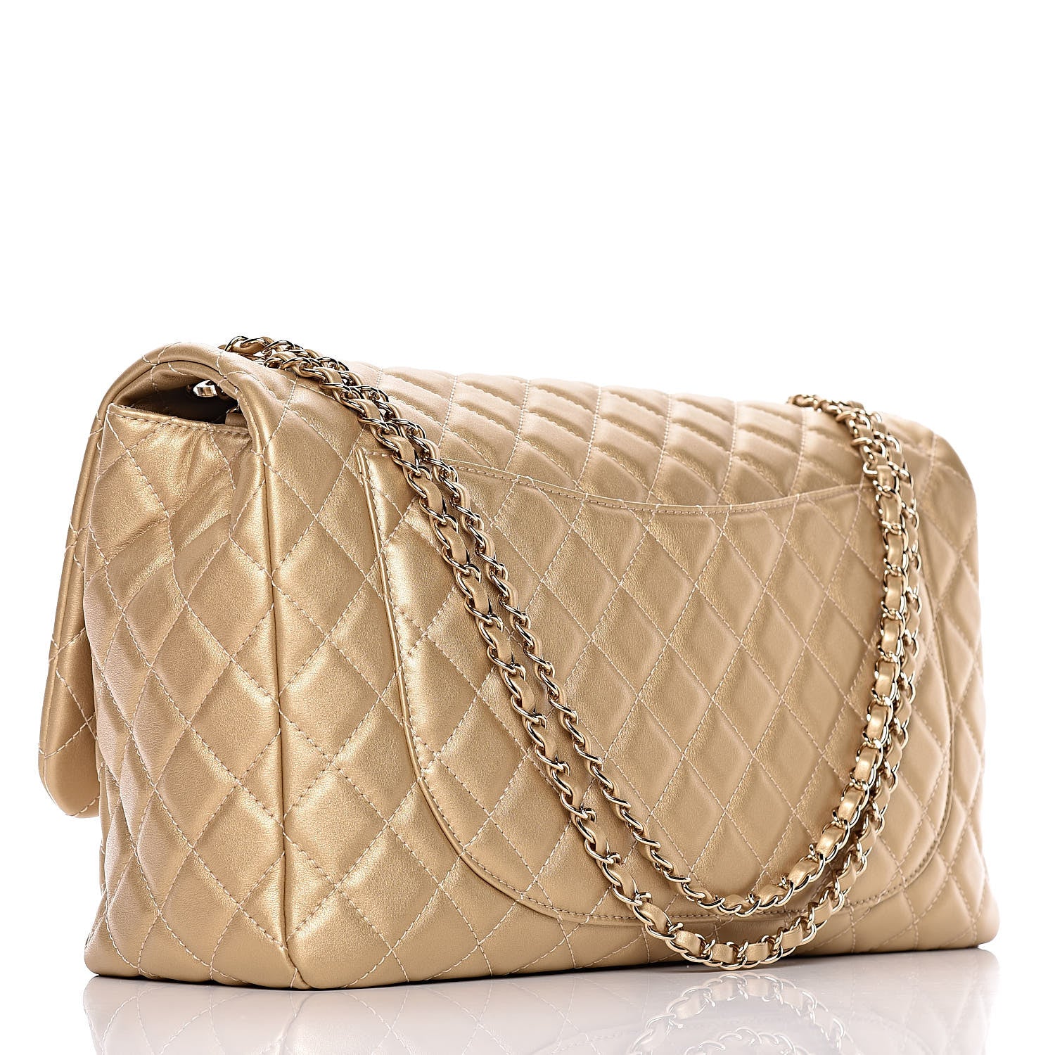 Chanel Metallic Calfskin Quilted Small XXL Travel Flap Bag Gold 3 of 10