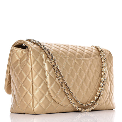 Chanel Metallic Calfskin Quilted Small XXL Travel Flap Bag Gold 3 of 10
