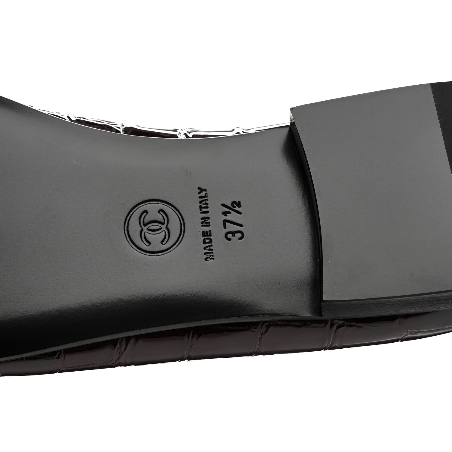 Chanel Patent Calfskin Crocodile Embossed Ballerina Flats 37.5 Dark Burgundy Black 7 of 10