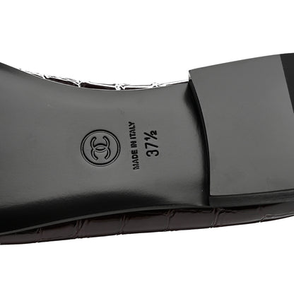 Chanel Patent Calfskin Crocodile Embossed Ballerina Flats 37.5 Dark Burgundy Black 7 of 10