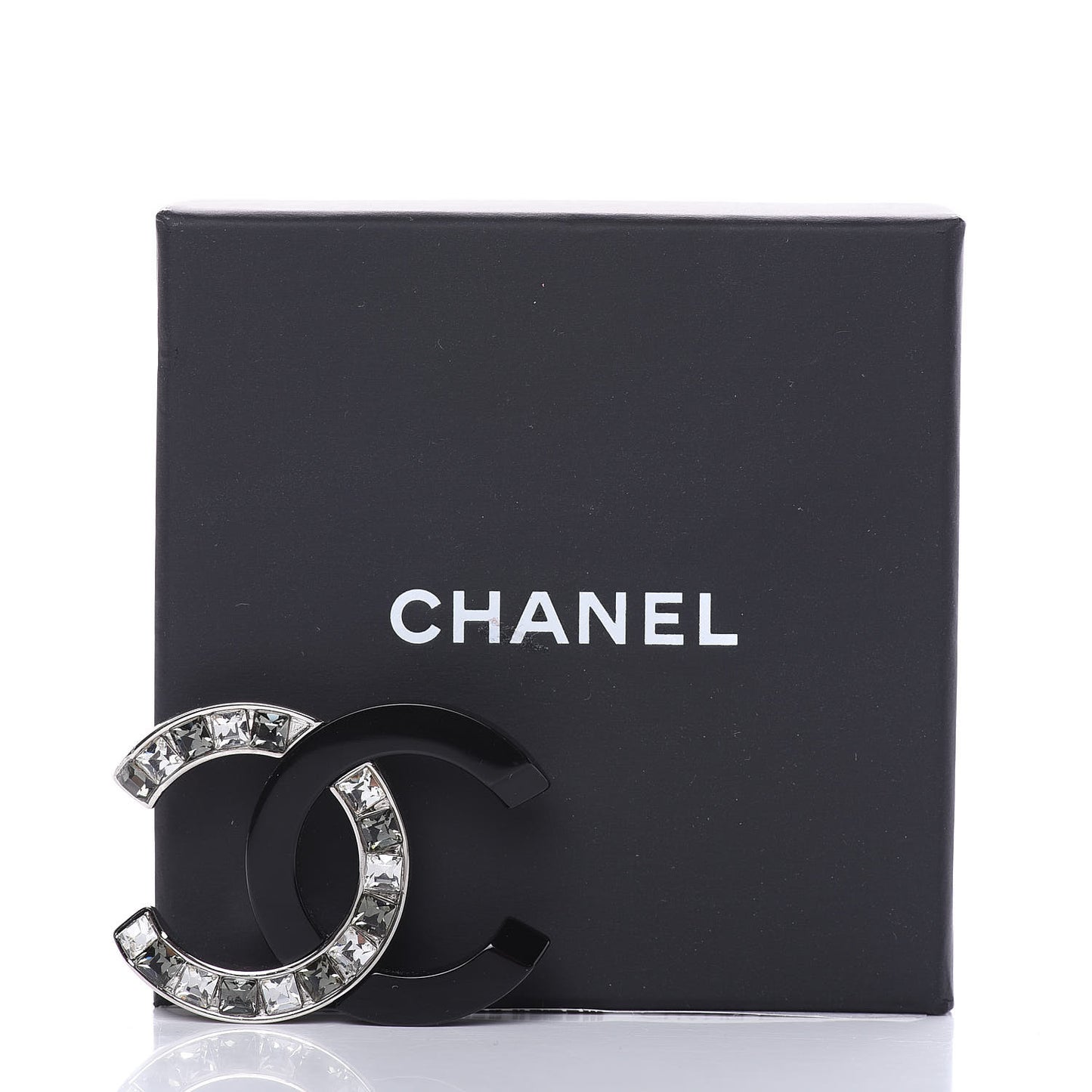 Enamel Crystal CC Brooch Black