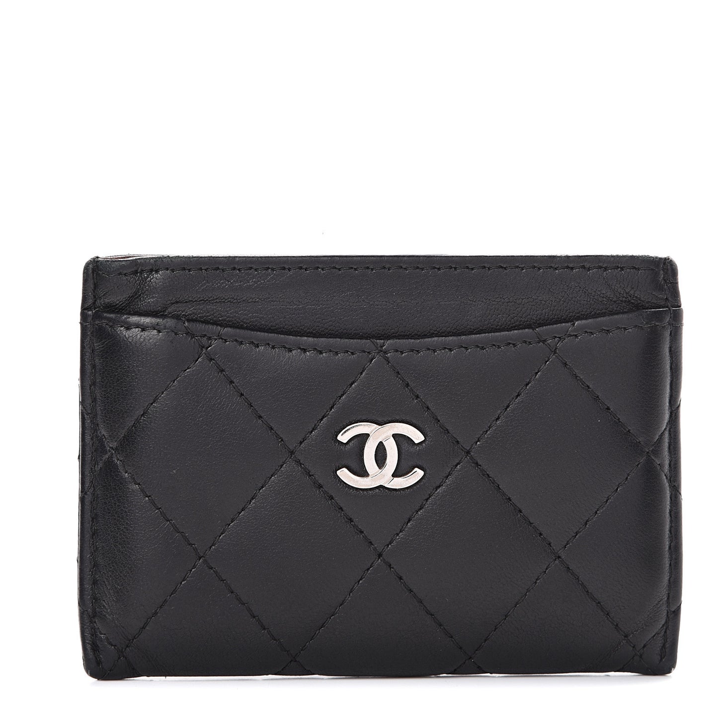 Lambskin Quilted Card Holder Black