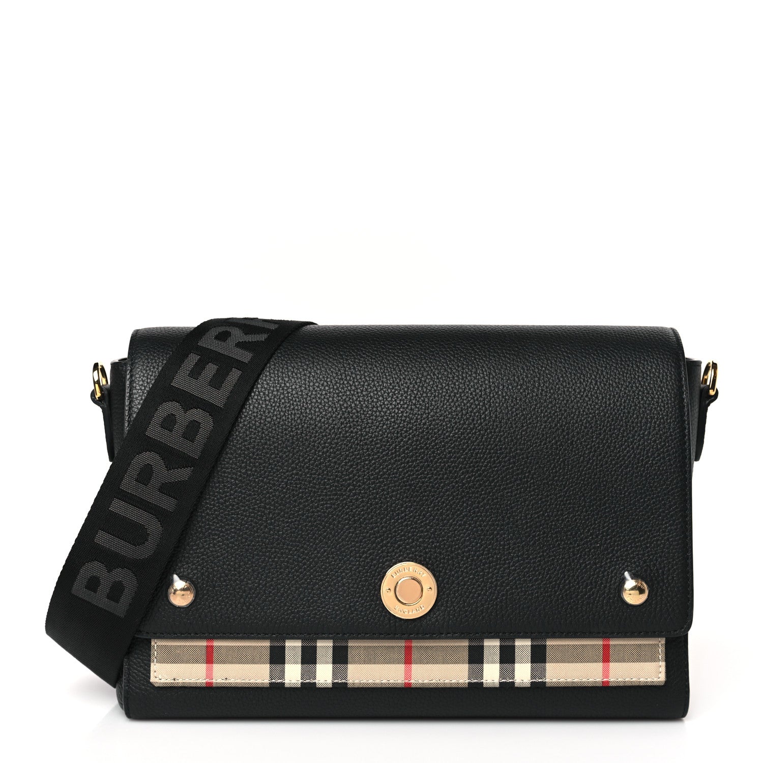 Burberry Coated Canvas Calfskin Vintage Check Medium Note Crossbody Bag Black 1 of 8