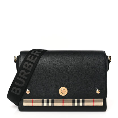 Burberry Coated Canvas Calfskin Vintage Check Medium Note Crossbody Bag Black 1 of 8