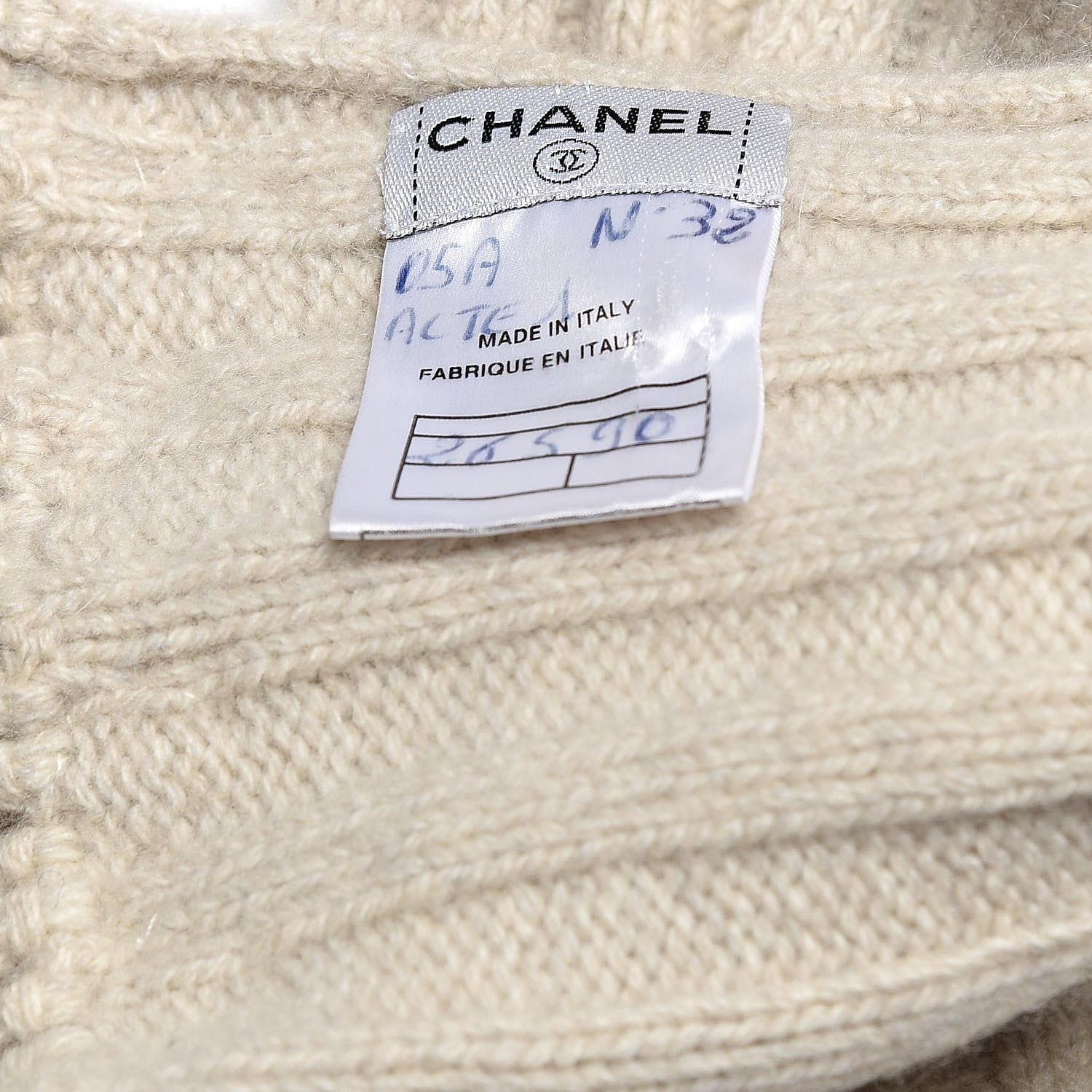 Chanel Cashmere Embroidered Fringe Bow Scarf Beige 4 of 4