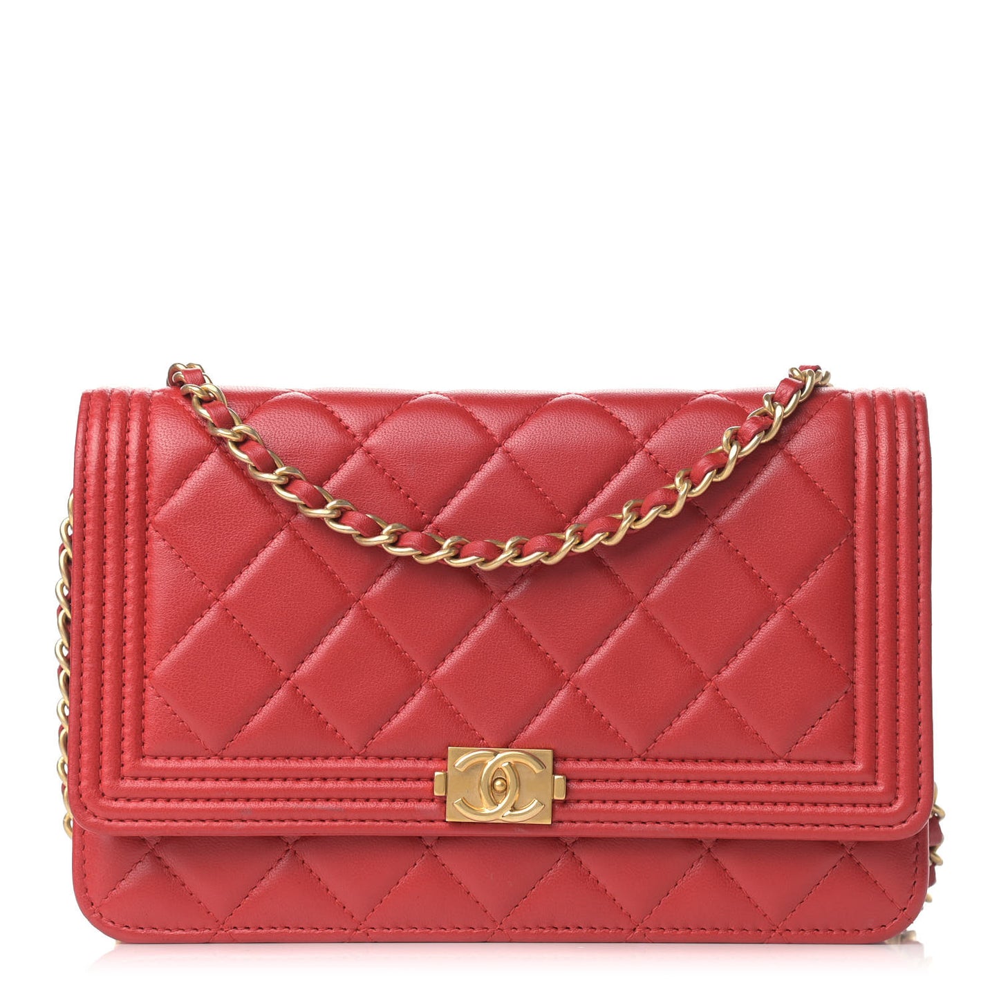Lambskin Quilted Boy Wallet On Chain WOC Red