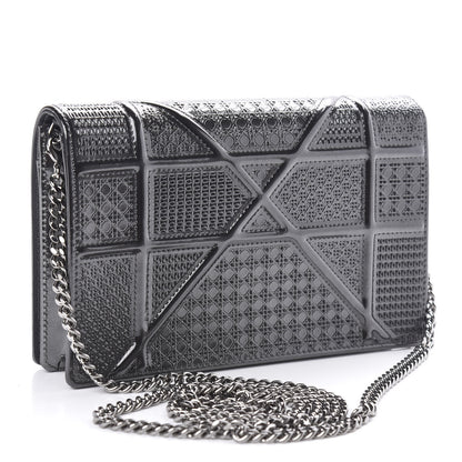 Christian Dior Metallic Patent Micro-Cannage Diorama Wallet on Chain Pouch Onyx Black 3 of 10