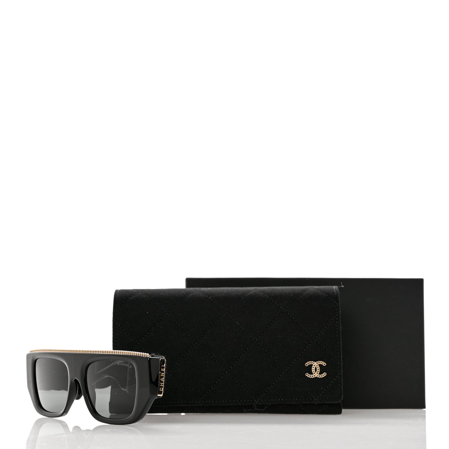 Acetate Tweed Wool CC Chain Rectangle Sunglasses 71549 Black