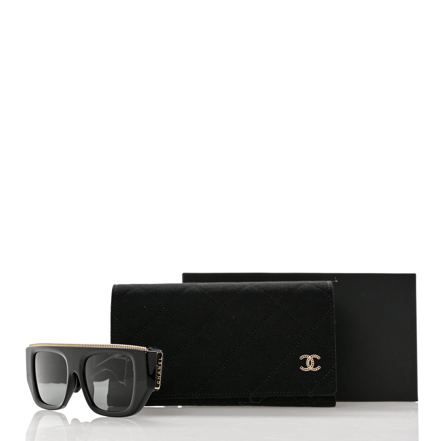Chanel Acetate Tweed Wool CC Chain Rectangle Sunglasses 71549 Black 8 of 8