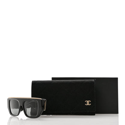 Chanel Acetate Tweed Wool CC Chain Rectangle Sunglasses 71549 Black 8 of 8