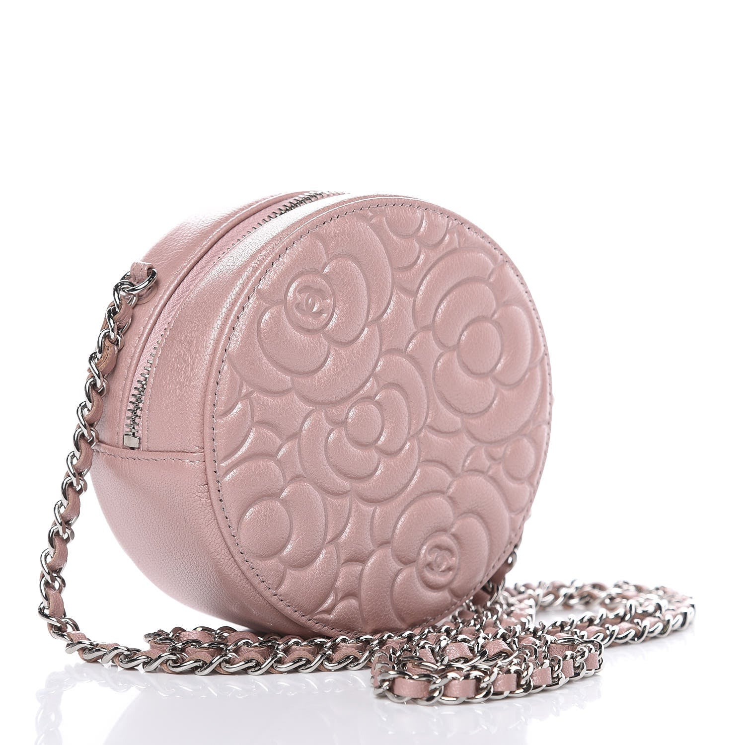 Chanel Goatskin Camellia Quilted Round Clutch With Chain Light Pink 3 of 10