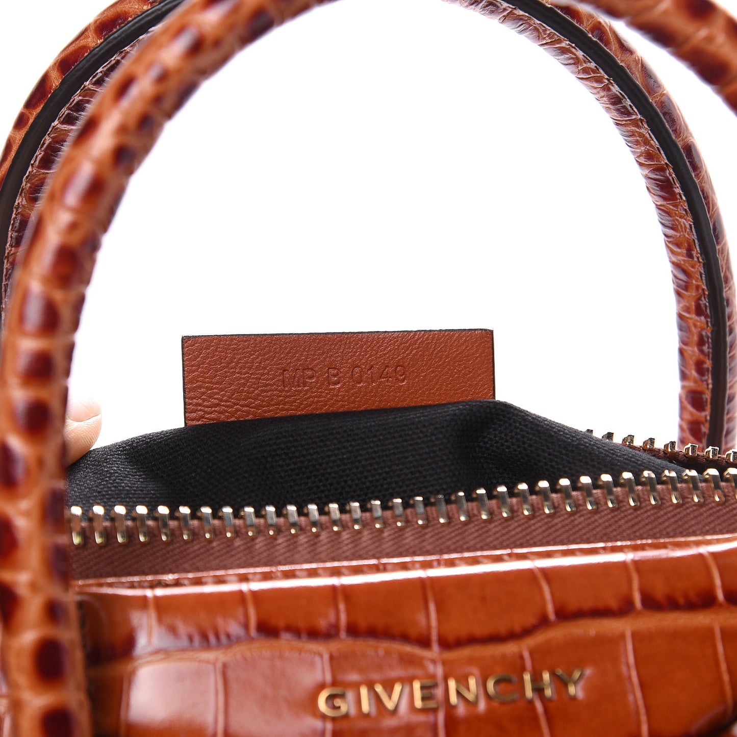 Calfskin Crocodile Embossed Small Antigona Cognac