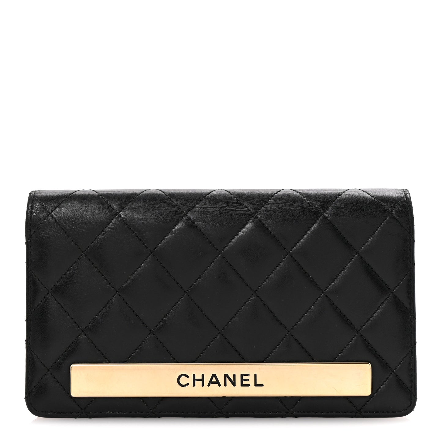 Lambskin Quilted Trendy CC Yen Wallet Black