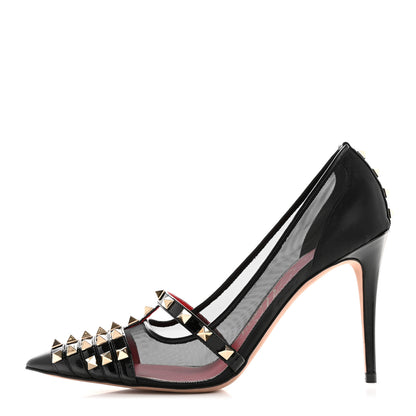 Valentino Garavani Mesh Patent Rockstud Alcove 100mm Pumps 39.5 Black 1 of 10