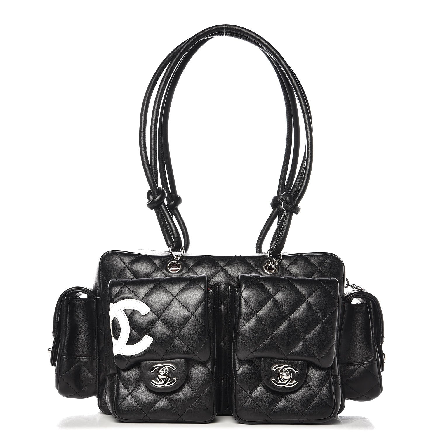 Chanel Calfskin Quilted Small Cambon Multipocket Reporter Black White 1 of 7