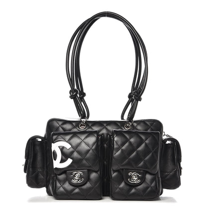 Chanel Calfskin Quilted Small Cambon Multipocket Reporter Black White 1 of 7