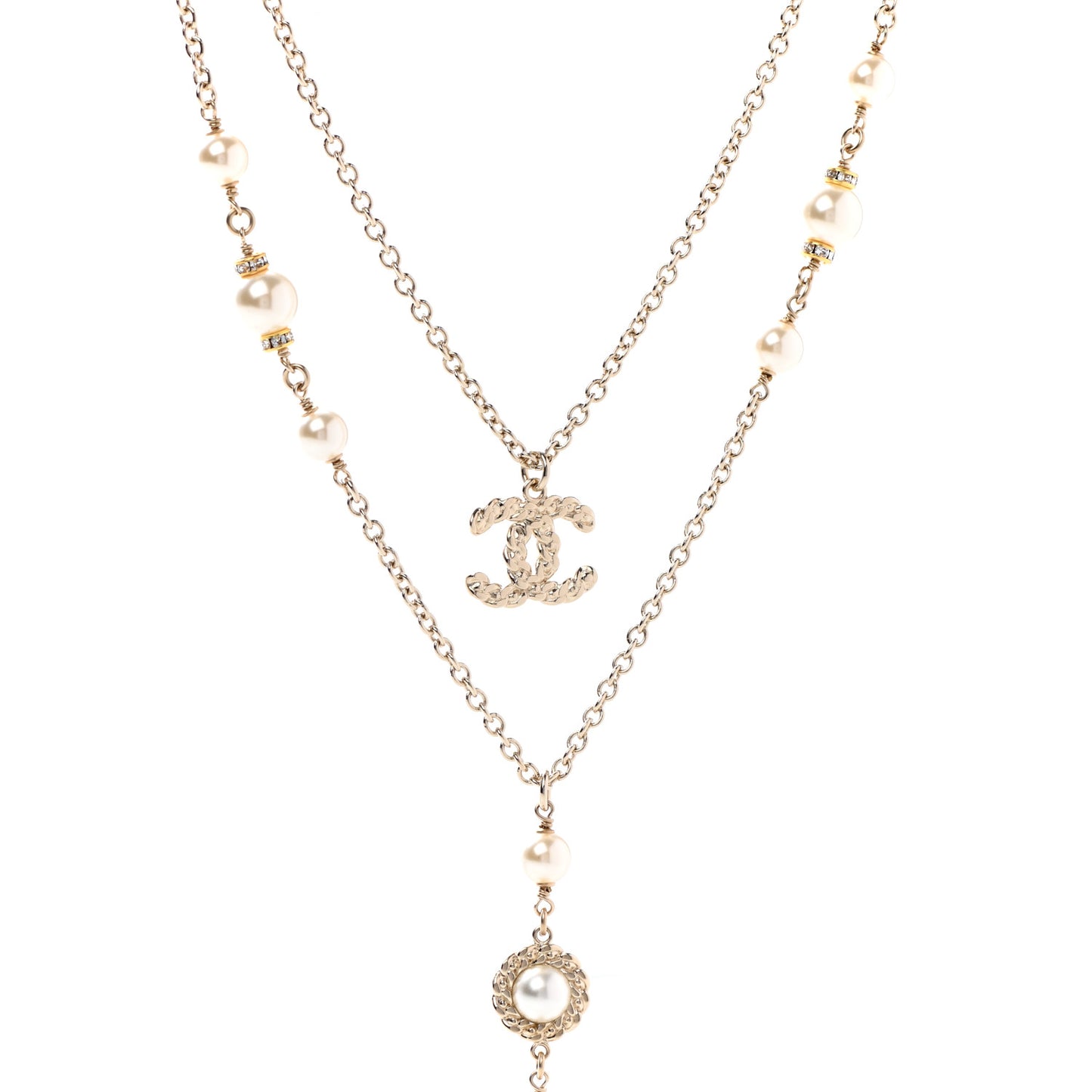 Pearl Crystal CC Multi Strand Necklace Gold