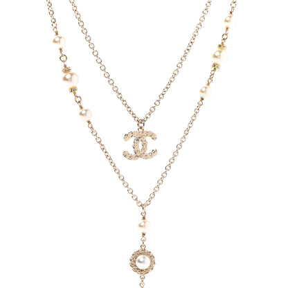Chanel Pearl Crystal CC Multi Strand Necklace Gold 4 of 7
