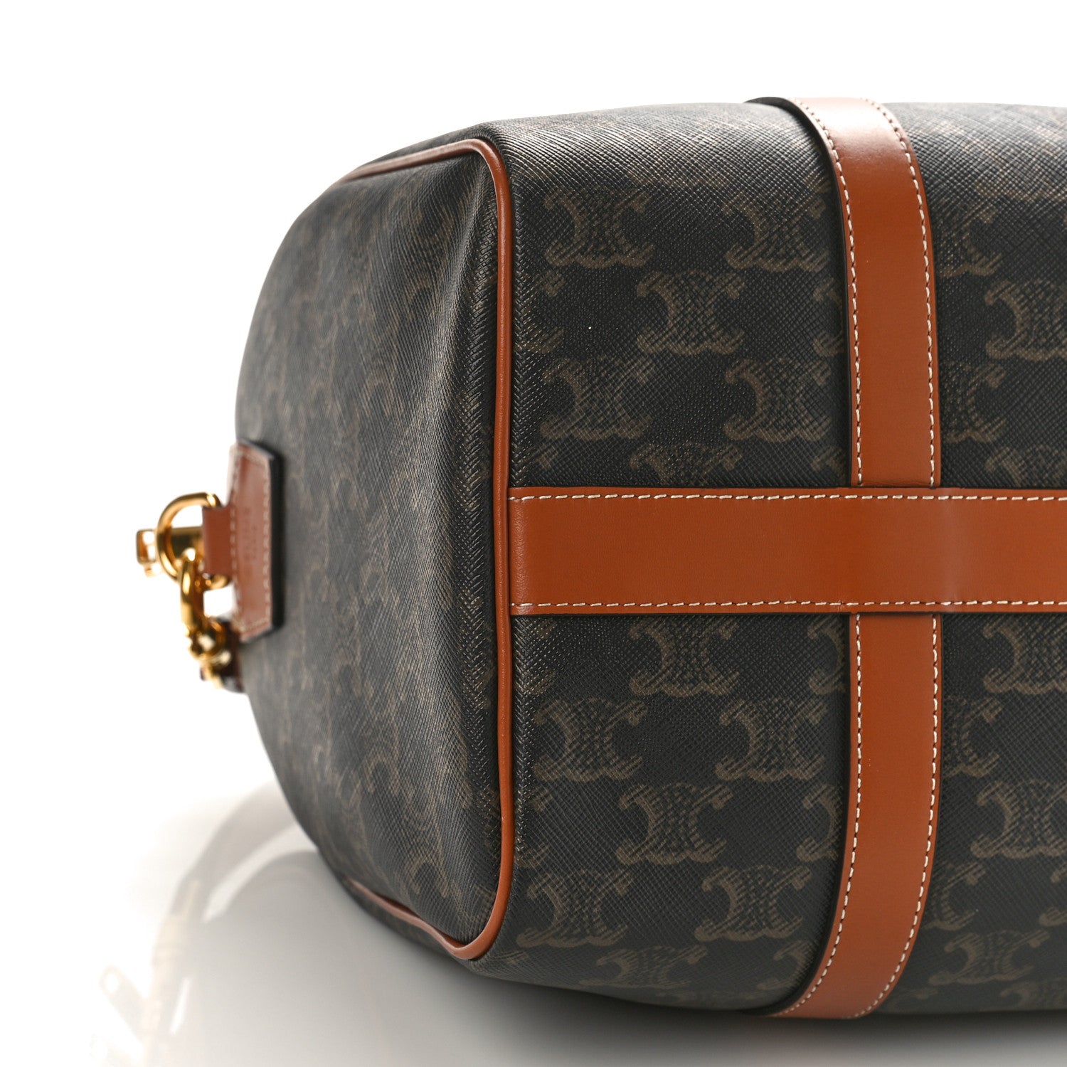 Celine Triomphe Canvas Calfskin Boston Bag Tan 7 of 8
