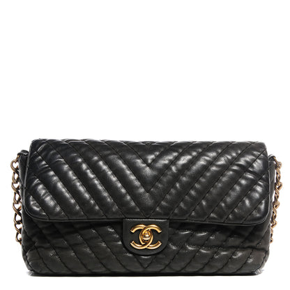 Chanel Iridescent Calfskin Surpique Chevron Large Flap Black 1 of 8
