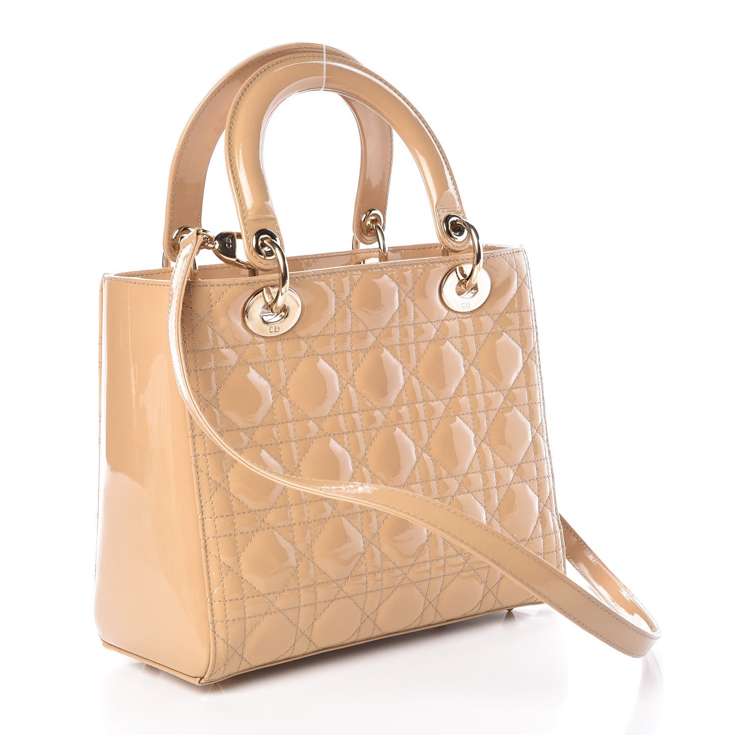 Patent Cannage Medium Lady Dior Beige