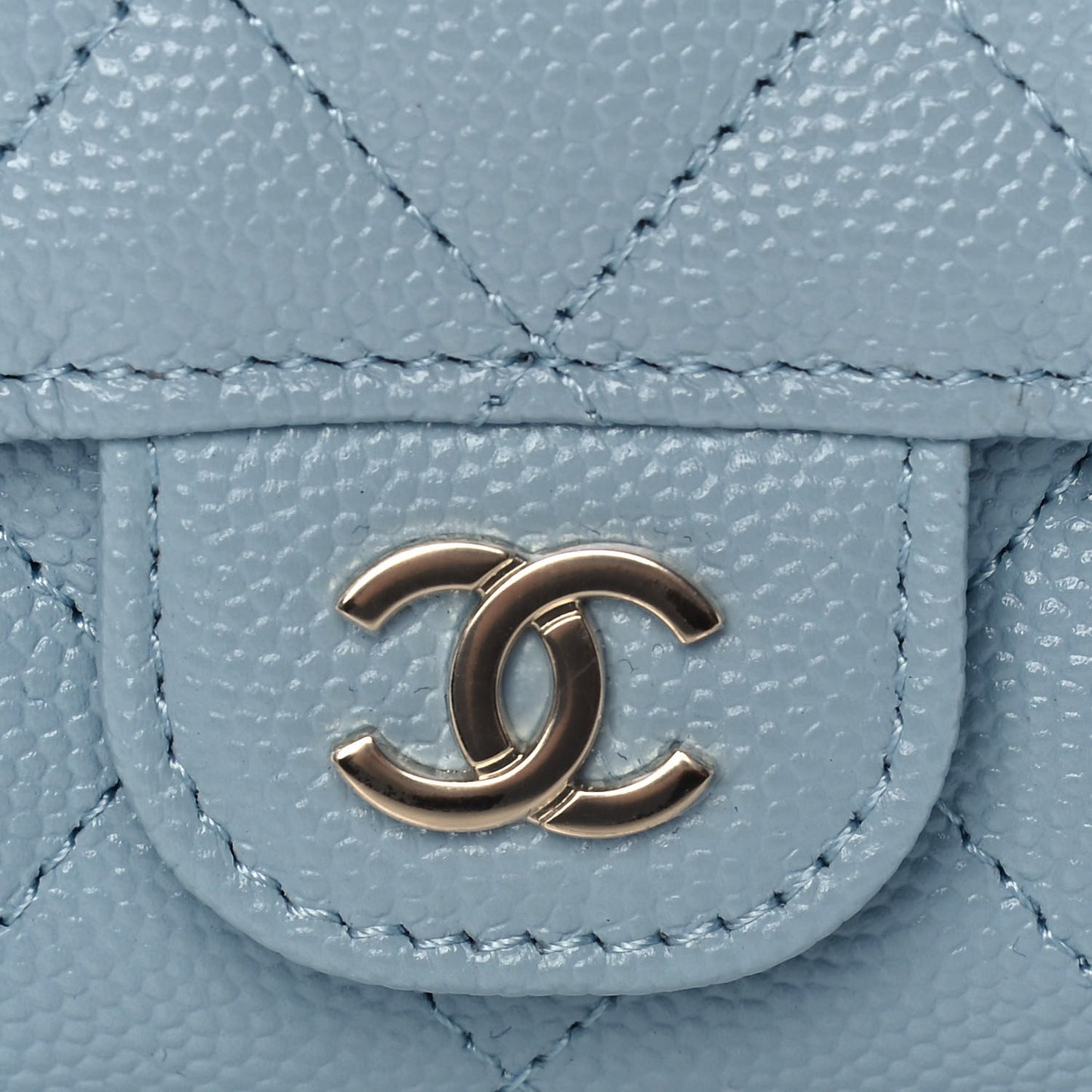 Caviar Quilted Flap Card Holder Wallet Light Blue