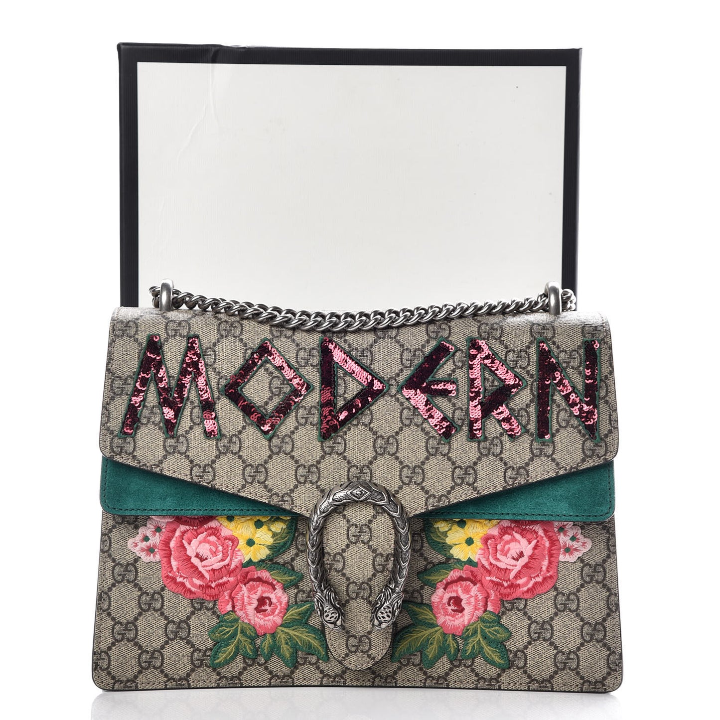 GG Supreme Monogram Embroidered Medium Dionysus Shoulder Bag Emerald