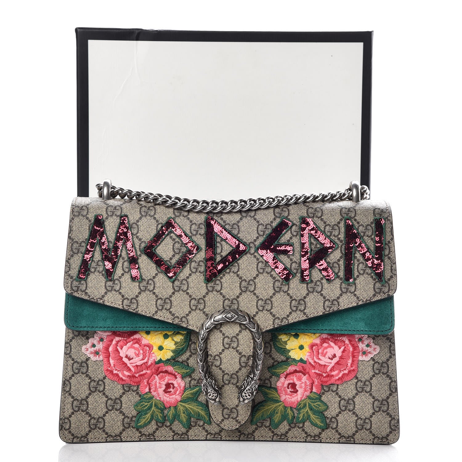 Gucci GG Supreme Monogram Embroidered Medium Dionysus Shoulder Bag Emerald 10 of 10