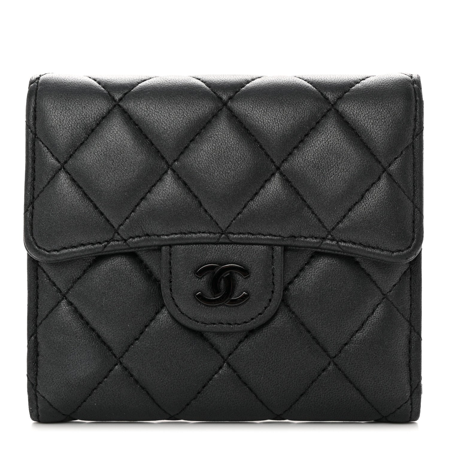 Chanel Lambskin Quilted Compact Flap Wallet So Black 1 of 12