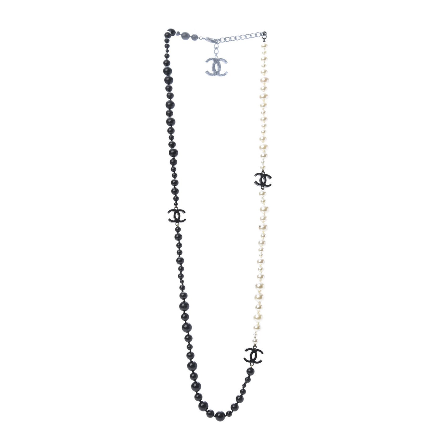 Pearl Beaded CC Long Necklace Black White