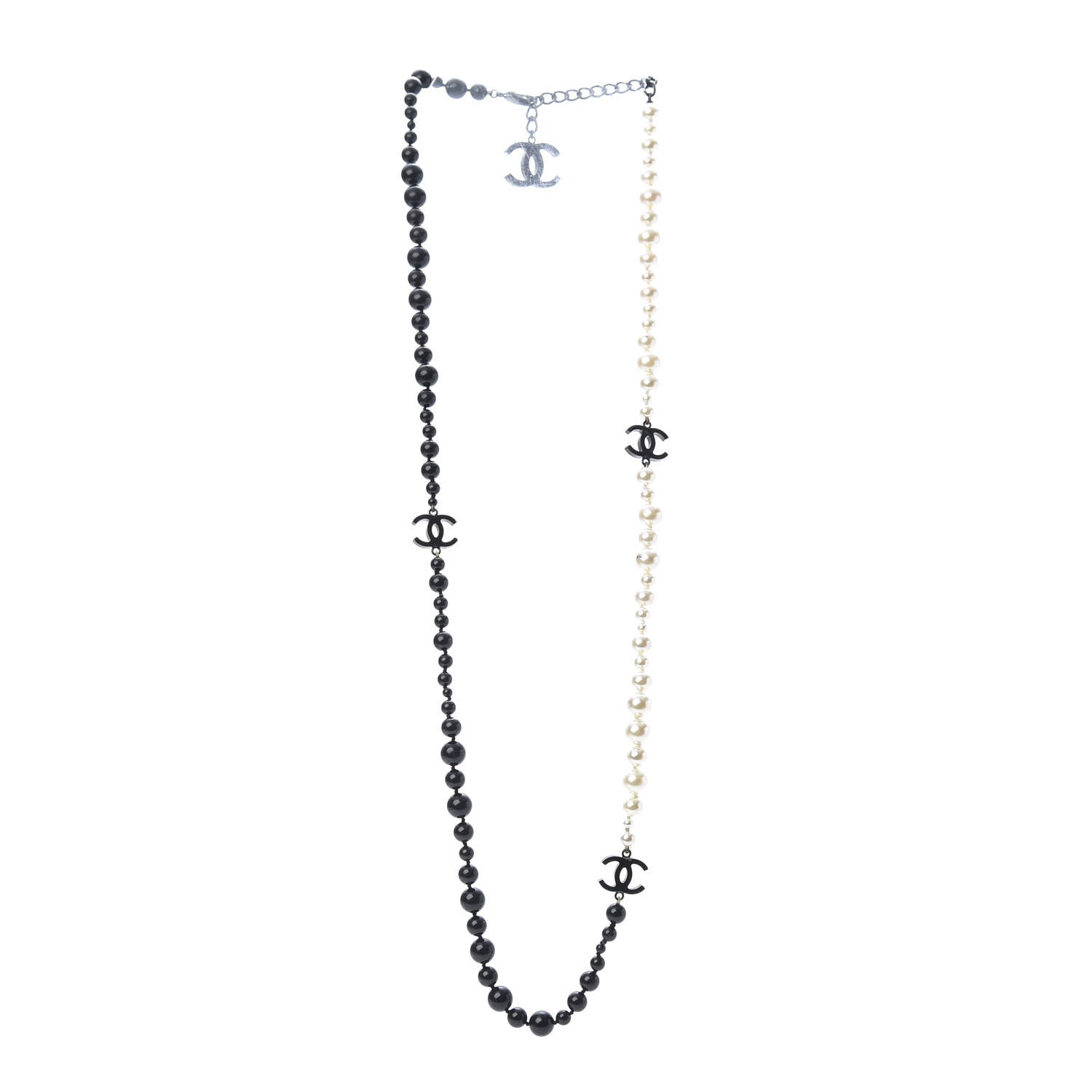 Chanel Pearl Beaded CC Long Necklace Black White 3 of 6