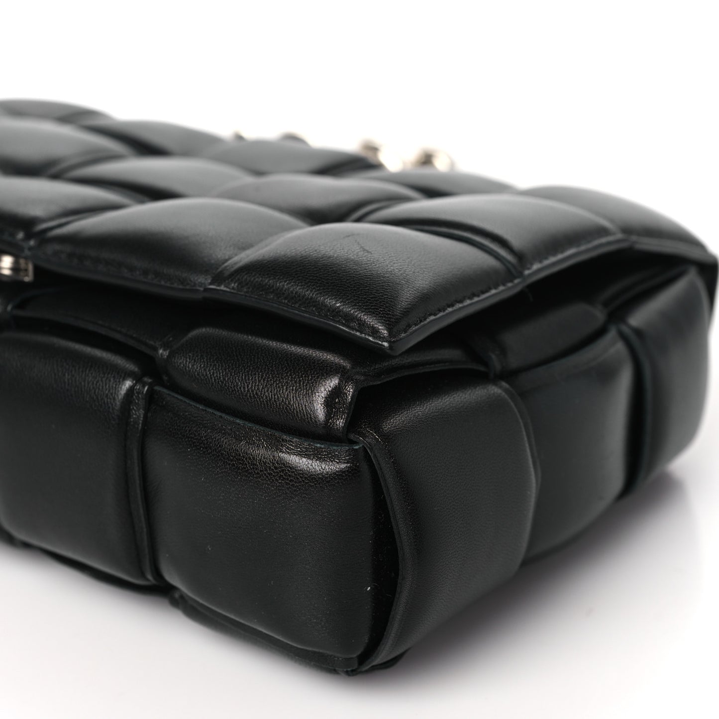 BOTTEGA VENETA Lambskin Maxi Intreccio Padded Chain Cassette Crossbody Bag Black