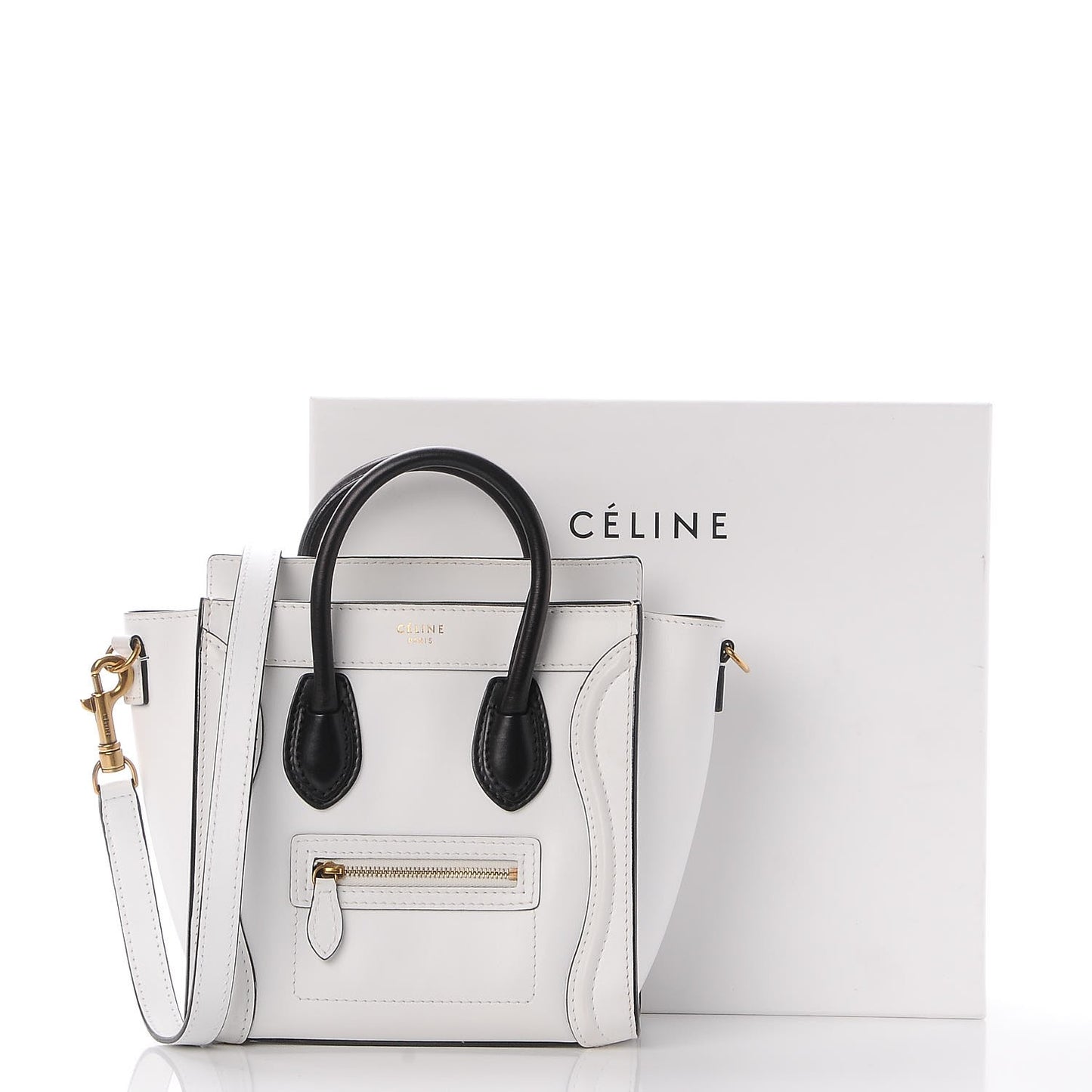 Satin Calfskin Nano Bi-Color Luggage White Black