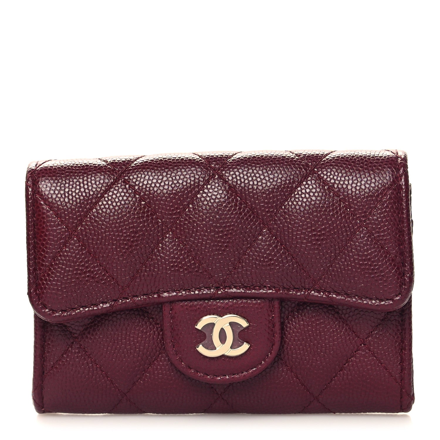 Chanel Caviar Quilted Flap Card Holder Wallet Burgundy 1 of 10