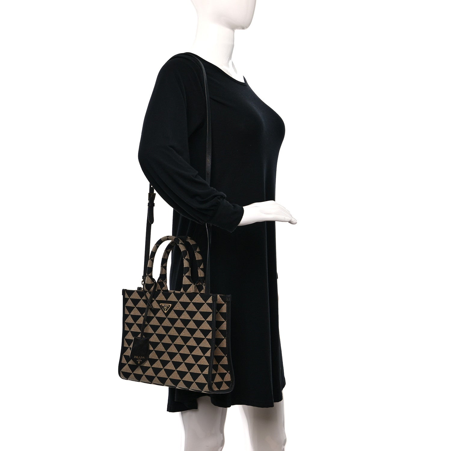 Prada Jacquard Saffiano Triangolo Symbole Embroidered Small Tote Black Corda 2 of 8