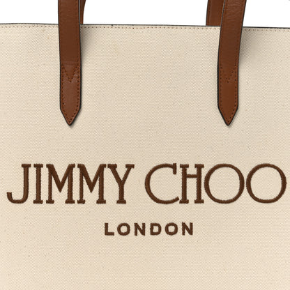 Jimmy Choo Canvas Embroidered Logo Tote Ecru Tan 7 of 9