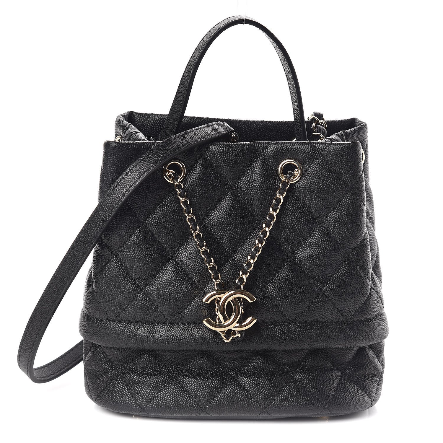 Chanel Caviar Quilted Rolled Up Bucket Drawstring Bag Black 1 of 9