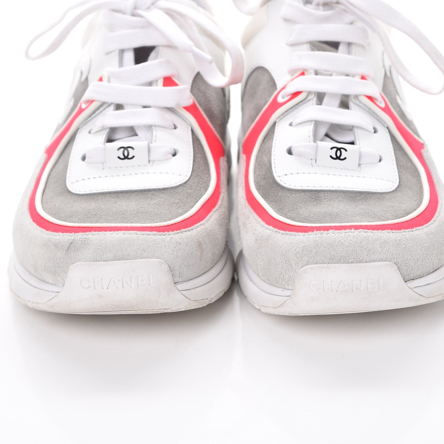 Chanel Suede Calfskin CC Sneakers 40 White Grey Pink 8 of 9