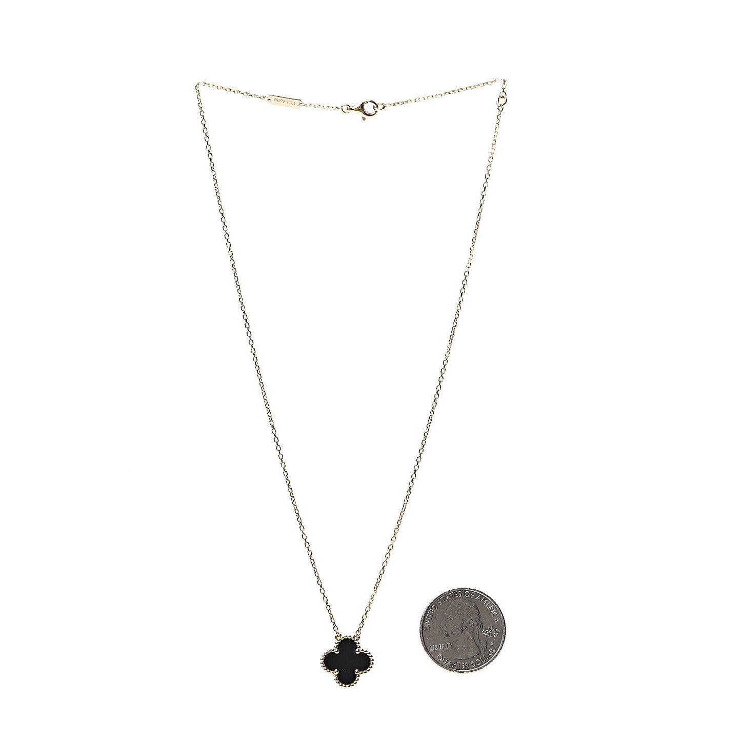 18K Yellow Gold Black Onyx Vintage Alhambra Pendant Necklace